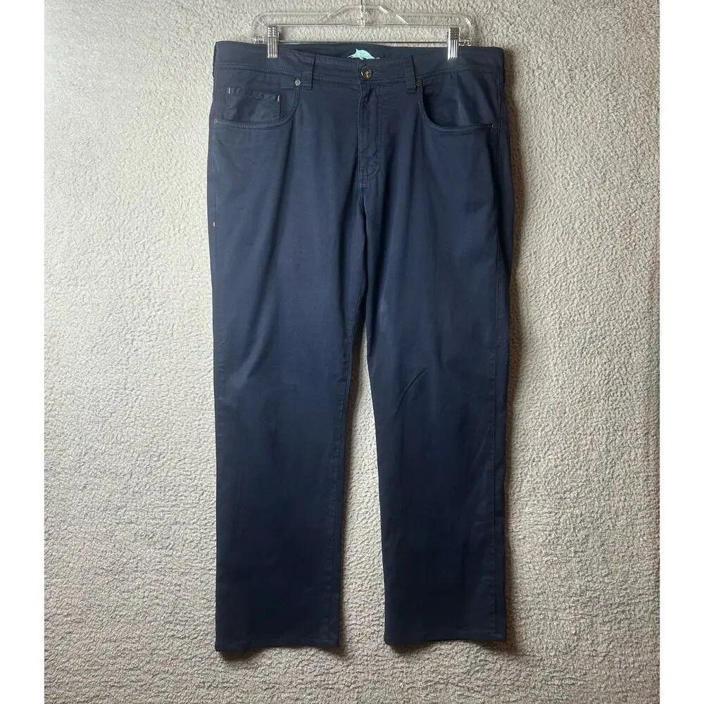Tommy Bahama Pants Mens 35x32‎ (35x29) Blue Straight Leg Flat Front Pima Cotton